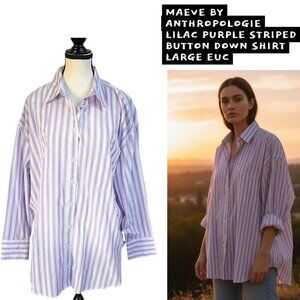 MAEVE BY ANTHROPOLOGIE LILAC PURPLE STRIPED BUTTON DOWN SHIRT LARGE EUC